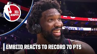 WILT NEVER DID THIS 🤣 Joel Embiid on HISTORIC 70 PTS 18 REB night  NBA on ESPN [upl. by Ailadgim]