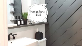 Diagonal Shiplap Bathroom Accent Wall Install [upl. by Kiefer206]