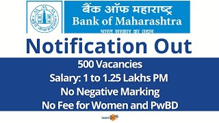 Bank of Maharashtra Notification Out  Generalist Officer Scale 23  500 Vacancies [upl. by Sacram959]