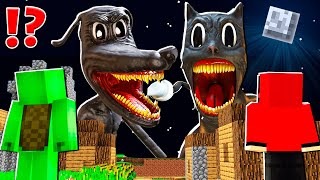 Why Creepy CARTOON CAT and DOG Titans ATTACK JJ and MIKEY at 300am   in Minecraft Maizen [upl. by Tanaka847]