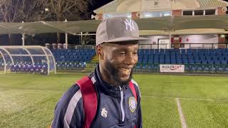 Interview  Pascal Chimbonda  FC Isle of Man 3  0 Skelmersdale United [upl. by Oxley]