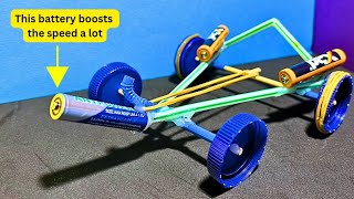 How to make a highspeed toy car it uses batteries to boosts speed [upl. by Adiene]