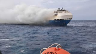 4000 Bentleys Porsches and Audis Burn in Cargo Ship Fire [upl. by Aicilaf]