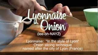 How to Lyonnaise Onion slicing an onion to create long thin strips [upl. by Anoed]