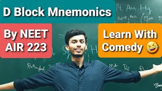 D Block Memory Trick  Funniest Hindi Mnemonics  Class 12th Chemistry  By NEET AIR 223 [upl. by Atikan]