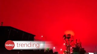 Sky turns blood red in Zhoushan China [upl. by Nylirak283]