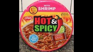 Nissin Hot amp Spicy Ramen Noodle Soup with Shrimp Review [upl. by Kurtis317]