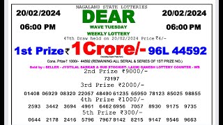 🔴Dear Lottery Sambad Live 6pm today 200224 Nagaland State Lottery Result [upl. by Spearman]