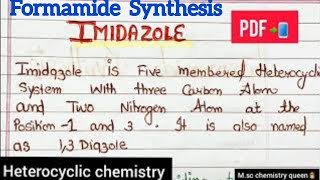 Formamide synthesis of imidazole heterocyclic chemistry handwritten notesMsc chemistry imidazole [upl. by Maddocks]