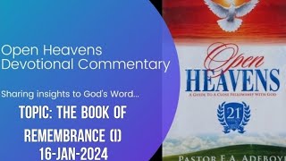 Open Heavens Devotional For Tuesday 16012024 by Pastor EA Adeboye The Book of Remembrance I [upl. by Laura]