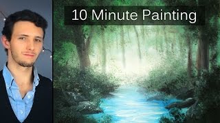 Painting a Misty Forest Landscape with Acrylics in 10 Minutes [upl. by Yaluz]