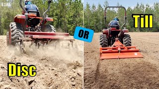 Disc Harrow vs Tiller on Plowed Field With Hydrostatic Compact Tractor [upl. by Scully]