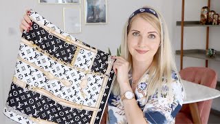 Louis Vuitton Confidential Square  Monogram Silk Scarf Unboxing amp How to Wear [upl. by Yeh332]