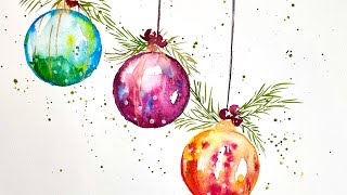 Watercolor Holiday Baubles  a classic🌲 [upl. by Truscott]