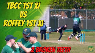 OUCH KEEPER BREAKS HIS TEETH MID MATCH  TBCC 1st XI vs Roffey 1st XI  Cricket Game Highlights [upl. by Leik]