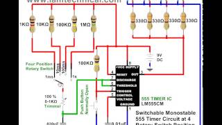 Switchable Monostable 555 Timer Circuit at Four Rotary Position 1ms to 1s [upl. by Sineray158]