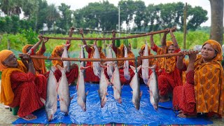 Pangas Fish Cutting amp Cooking in Village  Sea Catfish Curry Recipe of Bengali Women [upl. by Middle]