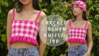 Easy Crochet Gingham Ruffle Top Tutorial  Crochet Crop Top  Chenda DIY [upl. by Hannie518]