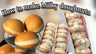 How to make Milky Doughnuts  trendy milky doughnuts  simple steps  filling doughnut trending [upl. by Nalek254]