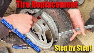 How to change a scooter tire SAME FOR ALL SCOOTERS Honda Elite Aero Spree Express [upl. by Blasius]