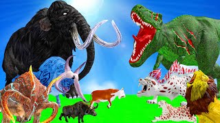 10 Mammoth Elephant Cow vs 10 Zombie Bull vs 10 Giant Lion Tiger Attack Cow Gorilla Save By Mammoth [upl. by Heymann37]