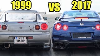 Nissan Skyline GTR R34 vs Nissan GTR R35 2017  Accelerations amp Exhaust Sound [upl. by Seldan]