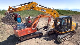 JCB 145 and TATA 110 Excavator Pond Canal Cleaning together  Jcb Excavator [upl. by Novat]