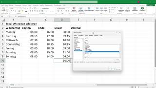 Excel Zeiten addieren  Rechnen mit Uhrzeiten summieren in Dezimalzahl umwandeln über 24h [upl. by Baal328]