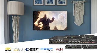 4K HDR 444 60Hz HDBaseT™ 4x4 Matrix Kit with Audio DeEmbed amp CEC Triggering  MXV0404H2AKIT [upl. by Kcirdderf]