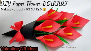 DIY Paper Flower BOUQUET Birthday gift ideasFlower Bouquet making at Homemade Easy Craft Cute [upl. by Eustasius829]