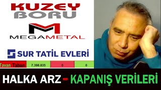 Halka Arz Kapanış Verileri  Tavan Tavna sayılar  Kuzey Boru  Mega Metal  Sur Tatil Evleri Hisse [upl. by Naruq]