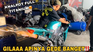 KNALPOT YAMAHA R1 GANTI FULL TINANIUM TERGACOR‼️KELUAR API KAYA BASOKA‼️ [upl. by Airliah]