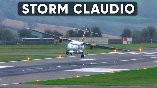 STORM CLAUDIO ATR72 Turboprop Crosswind Landing at Bristol Airport 4K [upl. by Drannek]