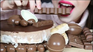 Hazelnut Crush ASMR chocolate kinder candy biscuit cheesecake Mukbang bites only [upl. by Kirkwood]