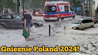 Heavy hail and flooding hit Gniezno  Poland Powódź i grad w Gnieźnie [upl. by Spohr]