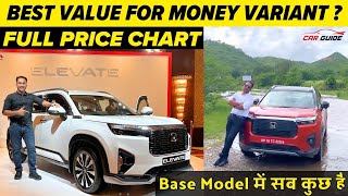 Honda Elevate SUV Price Chart with Variants Explained  Best Value for Money ModelHondaCarsIndia [upl. by Airekahs]