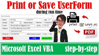 Print or Save Excel UserForm as PDF file during run time using VBA [upl. by Fattal448]