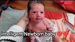 Super Intelligent with Dark Black Eyes Newborn Baby born outside hospital on Grass is Gorgeous [upl. by Akiwak]