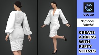 How to create a kneelength dress with puffy sleeves in Clo3d Marvellous Designer [upl. by Marnia817]