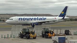 Nouvelair Airbus 320 TSING Taxing Madrid Barajas LEMD [upl. by Ahsiened]