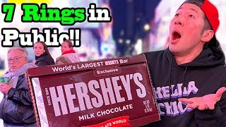 Singing ARIANA GRANDE quot7 Ringsquot with the Worlds Largest Hersheys Bar [upl. by Quickman596]