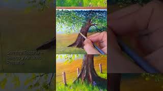 Como Pintar Un Amanecer Y Arbol En El Campo Con Acrilico short acrylicpainting [upl. by Worsham]