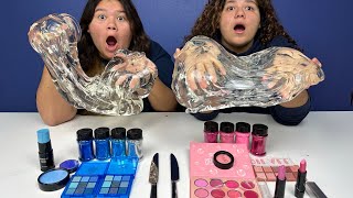 Mixing Makeup Eyeshadow Into Satisfying Slime ASMR PINK VS BLUE [upl. by Zeugirdor]