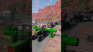 Mix Color Long City Buses amp Double Flatbed Trailer Truck vs Big Bollards shorts 68 beamngdrive [upl. by Atinal]