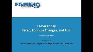 FAFSA Fridays A FAFSA Simplification Training Series for Education Professionals  December 2023 [upl. by Yenitsed217]