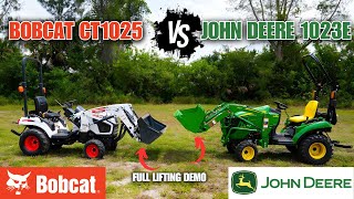 Bobcat CT1025 Compact Tractor Vs John Deere 1023E Compact Tractor  With Lifting Demo [upl. by Claus]