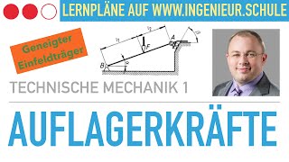 Auflagerkräfte berechnen – Technische Mechanik 1 geneigter Einfeldträger [upl. by Ahsenre]