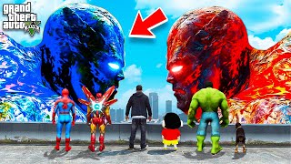 GTA5 Lava Titan God Monster Vs Ice Titan God Monster Fight Shin ChanFranklin Trying to Save World [upl. by Bascio]