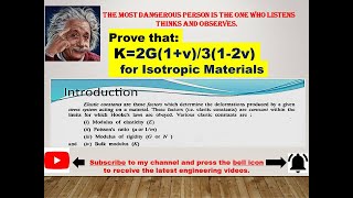 Prove that K2G1ν  312ν for Isotropic Materials [upl. by Raf]