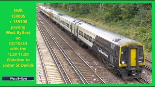 SWR 159005  159108 passing West Byfleet on 031024 with the 1L29 1120 Waterloo  Exeter St Davids [upl. by Nilatak161]